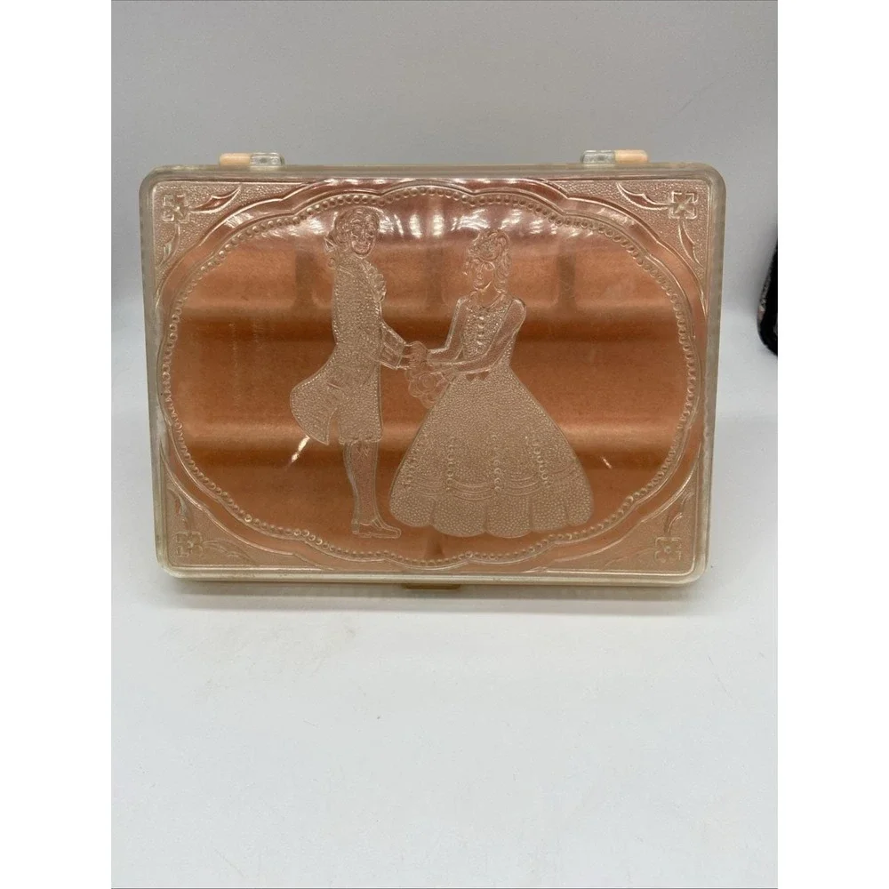 Vintage Hommer Mfg Co Jewelry Box Embossed Colonial Couple Peach Plastic USA